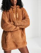 Threadbare Lounge Bell Hoodie Dress In Tan Teddy-neutral