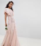 Asos Design Tall Delicate Embellished Bridesmaids Maxi Dress With Angel Sleeve - Pink