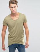 Jack & Jones Scoop Neck T-shirt With Side Curved Hem - Green