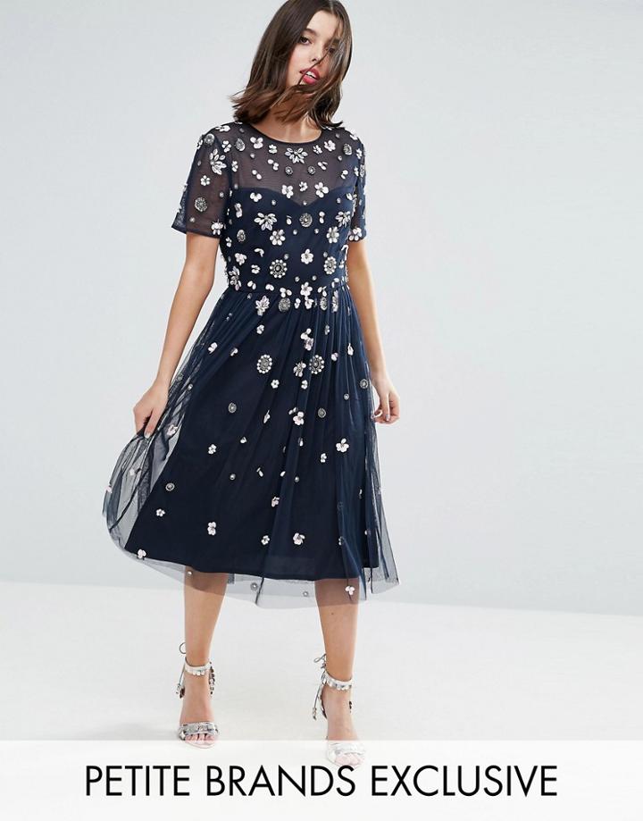 Maya Petite Floral 3d Embellished Midi Dress - Navy