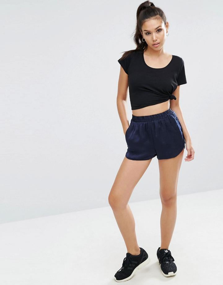Asos Satin Runner Shorts - Navy