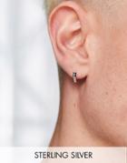 Asos Design Sterling Silver Hoop Earrings With Black Enamel In Silver Tone