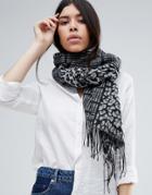 Lipsy Oversized Knitted Scarf In Plaid And Leopard Mix - Gray