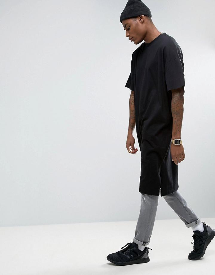 Asos Extreme Longline Super Oversized T-shirt With In Black - Black