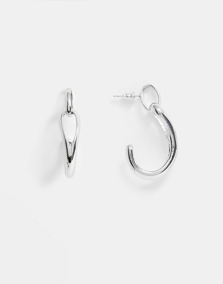 Asos Design Earrings With Hardware Link And Curved Bar Drop In Silver Tone