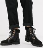 Asos Design Wide Fit Belle Faux Fur Lace Up Boots In Black