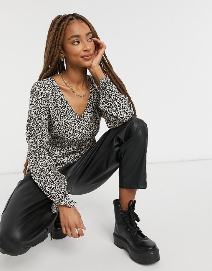 New Look Peplum Hem Tea Blouse In Black Spot