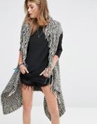 New Look Printed Kimono With Fringed Hem - Multi