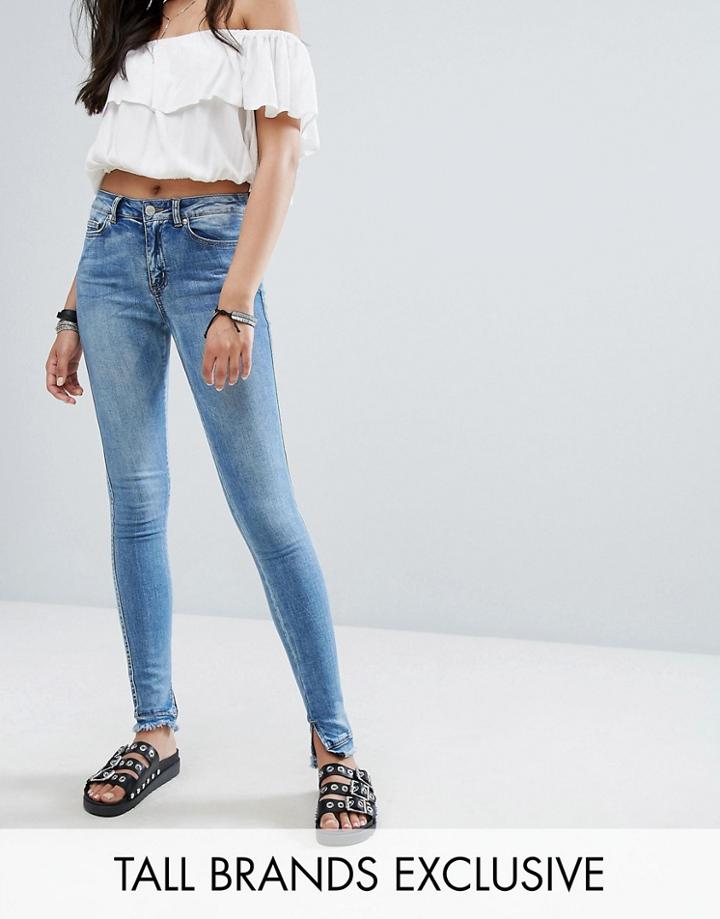 Noisy May Tall Lucy Raw Hem Jeans - Blue
