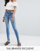Noisy May Tall Lucy Raw Hem Jeans - Blue