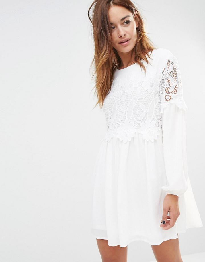 Missguided Lace Detail Swing Dress - Ivory