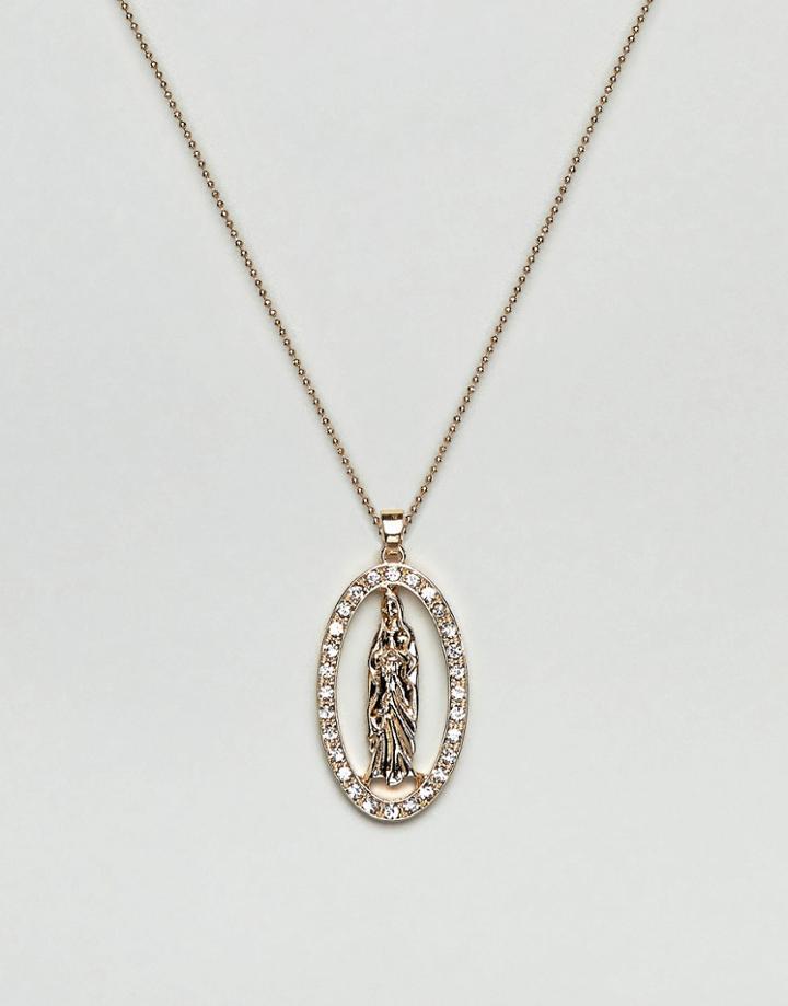 Asos Design Necklace With Crystal Vintage Style Icon Charm In Gold - Gold