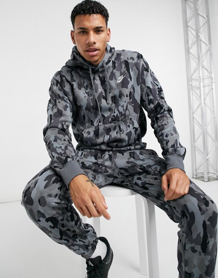 Nike Club Digi Camo Print Hoodie In Black