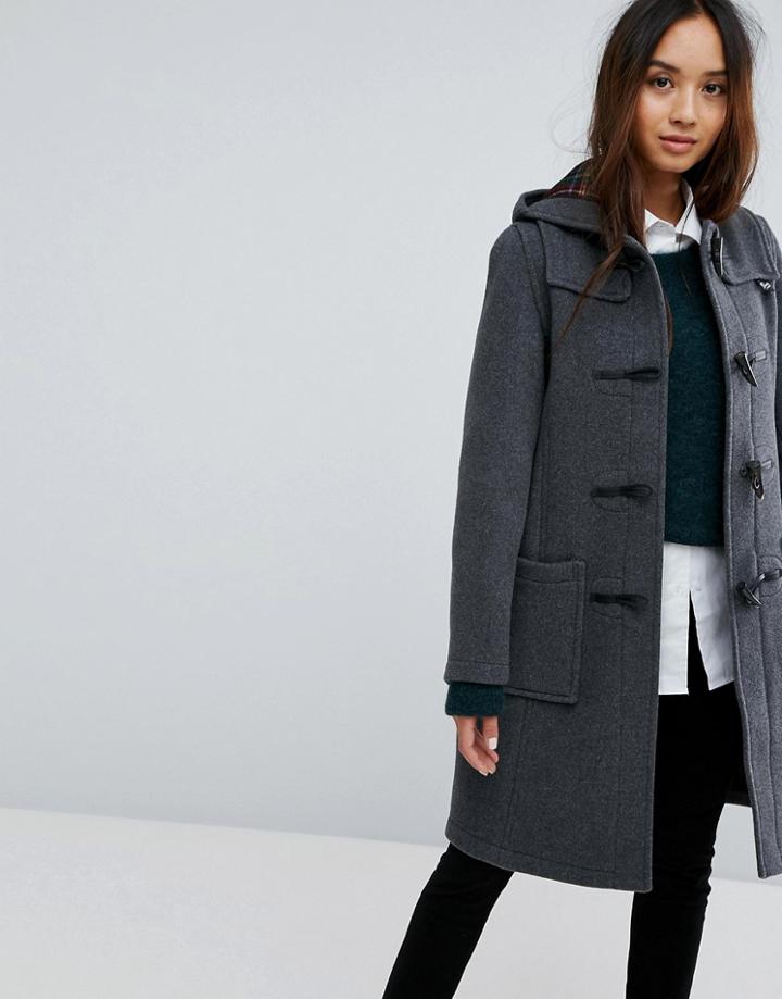 Gloverall Long Slim Wool Blend Duffle Coat - Gray