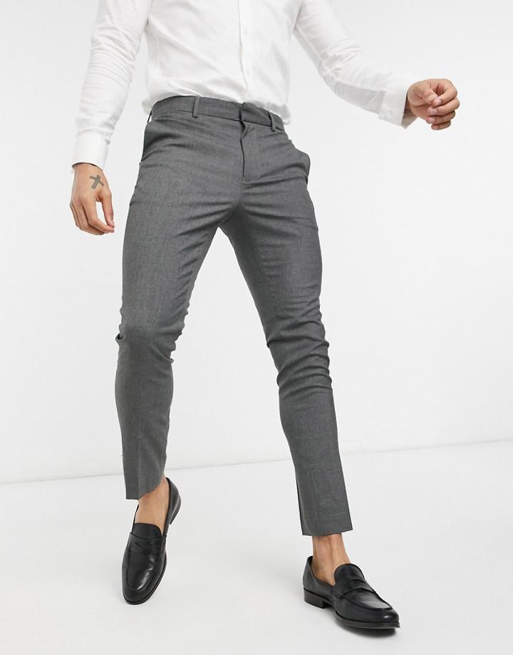 New Look Skinny Suit Pants In Dark Gray-grey