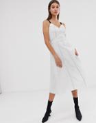 Asos White Stripe Cotton Jacquard Cami Dress - White