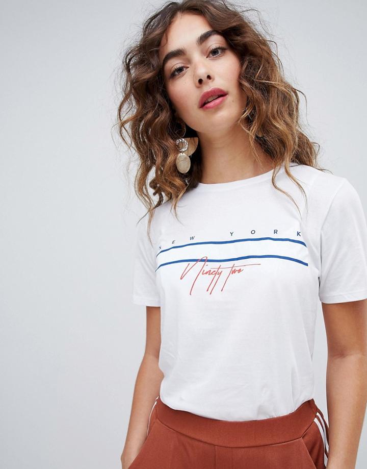 New Look Long Box Slogan Tee - White