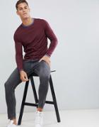 Asos Design Long Sleeve T-shirt With Contrast Ringer In Red - Red