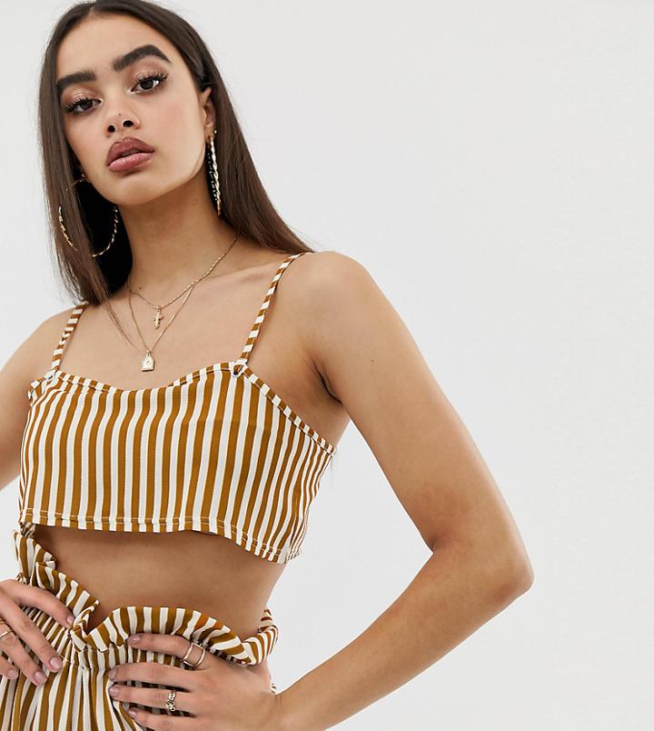 Prettylittlething Two-piece Cami Beach Top In Mustard Stripe - Yellow