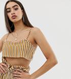 Prettylittlething Two-piece Cami Beach Top In Mustard Stripe - Yellow