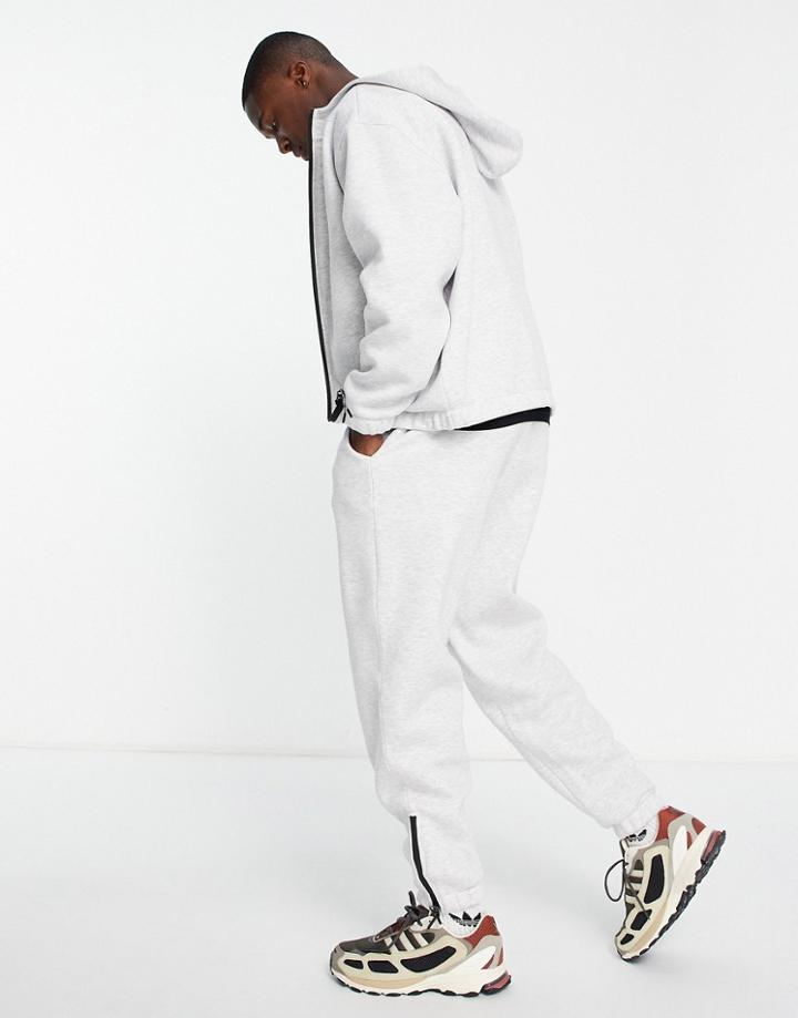 Asos Design Oversized Sweatpants With Sport Cuff Zips In White Heather - Part Of A Set