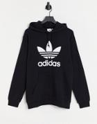 Adidas Originals Adicolor Large Trefoil Hoodie In Black