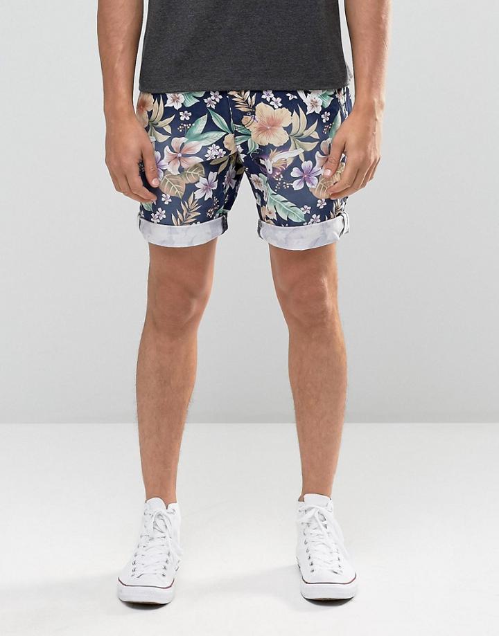 Bellfield Floral Printed Shorts - Blue