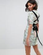 Asos Premium Tie Back Mini Dress In Floral Jacquard-multi