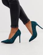 Asos Design Powerful High Heeled Pumps In Blue Zebra-multi