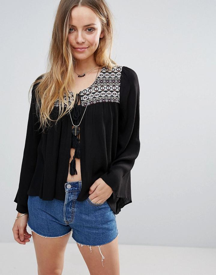 Lunik Embroidered Top With Flare Sleeves - Black
