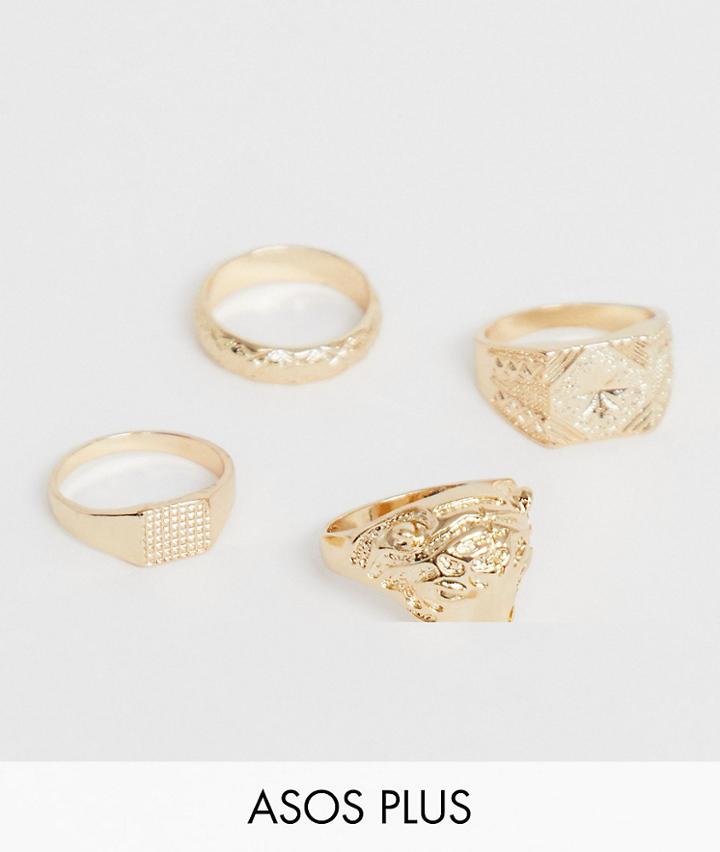 Asos Design Plus Wolf Head Ring Pack In Gold Tone - Gold