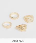 Asos Design Plus Wolf Head Ring Pack In Gold Tone - Gold