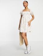 Abercrombie & Fitch Puff Sleeve Smocked Bodice Mini Dress In Pink