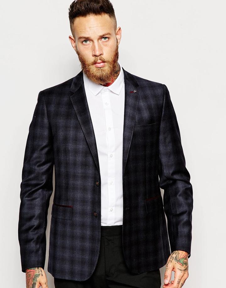 Ted Baker Check Suit Jacket In Slim Fit - Dark Blue