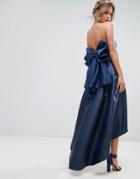 Chi Chi London Bandeau Midi Dress With Exaggerated Bow Back - Navy