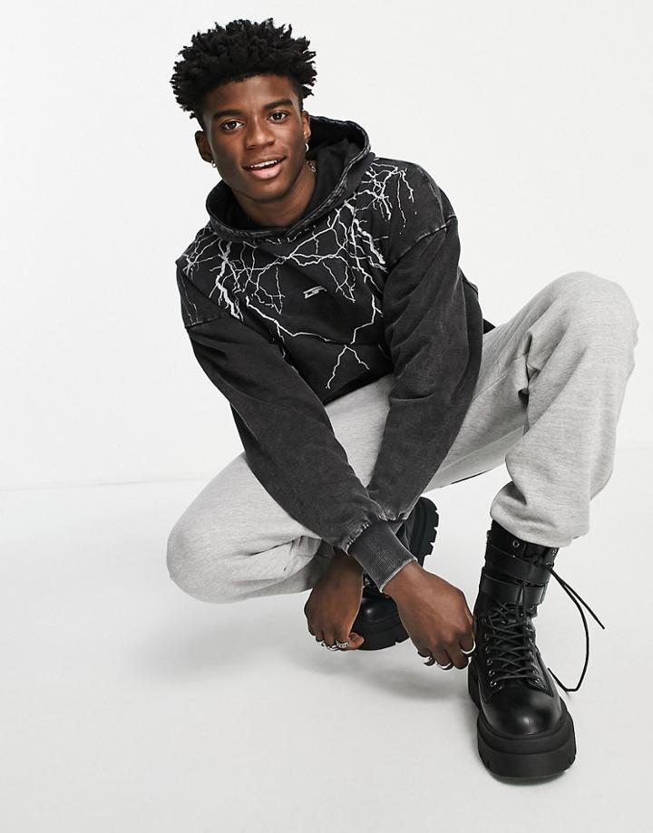 Good For Nothing Oversized Hoodie In Black Acid Wash With Lightning Print - Part Of A Set