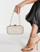 Asos Design Caged Clutch Bag With Pearl Beaded Handle In Gold