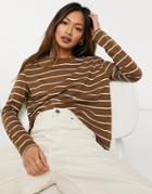 Mango Striped Long Sleeve T-shirt In Brown
