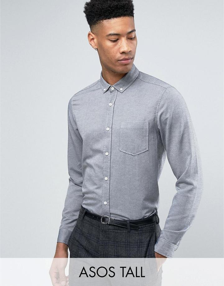 Asos Tall Regular Fit Casual Oxford Shirt In Gray - Gray