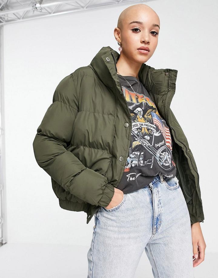Brave Soul Slay Puffer Jacket In Khaki-green