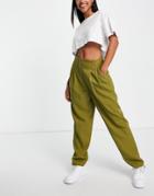 Asos Design Soft Slouch Mom Pant In Olive-green