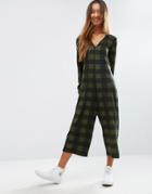Asos Brushed Soft Jersey Jumpsuit In Check - Multi