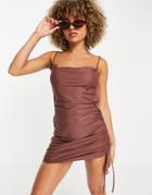 Asos Design Cowl Neck Beach Mini Dress In Brown