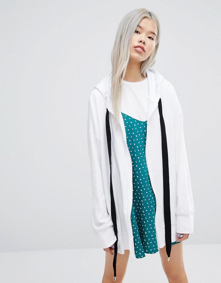 Stylenanda Oversized Hoodie With Extreme String Detail - White