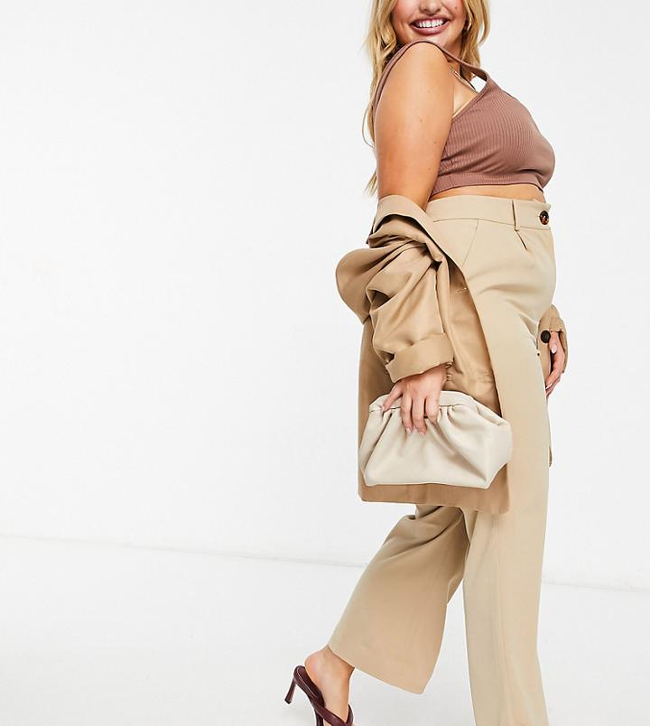 Fashion Union Plus High Waist Kick Flare Tailored Pants - Part Of A Set-neutral