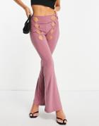 Rebellious Fashion Cut Out Detail Flare Pants In Dusty Pink - Part Of A Set