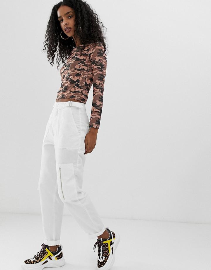 Asos Design White Combat Pants In Ripstock - White