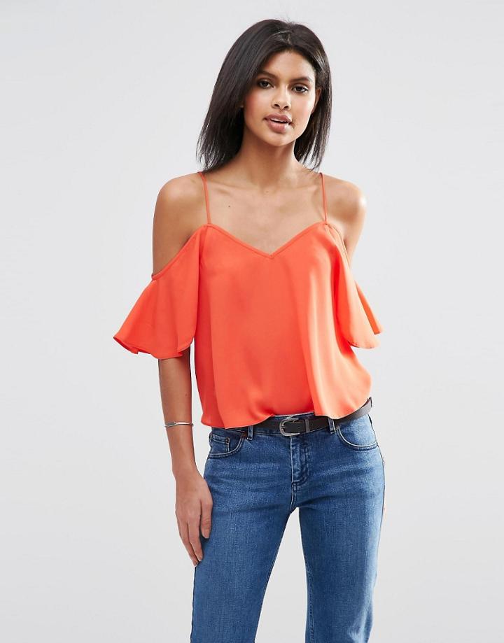 Asos V Neck Cropped Cold Shoulder Cami Top - Red