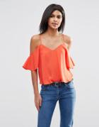 Asos V Neck Cropped Cold Shoulder Cami Top - Red