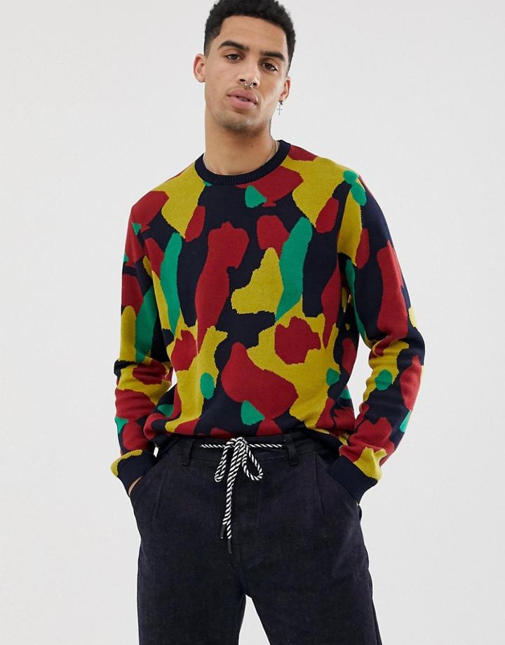 Asos Design Knitted Sweater With Camo Design - Multi